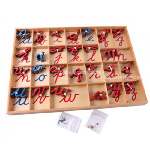 Small wooden floating alphabet, writing, blue &amp; red