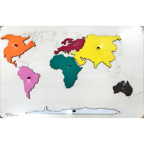 Mapa świata - kontynenty kolorowe duże