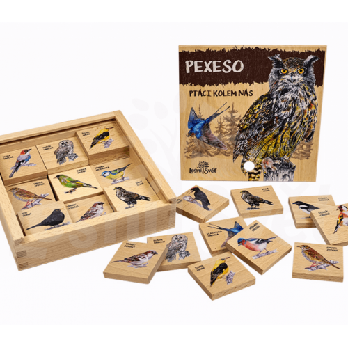 Pexeso v dřevěné krabičce - Ptáci - český popis