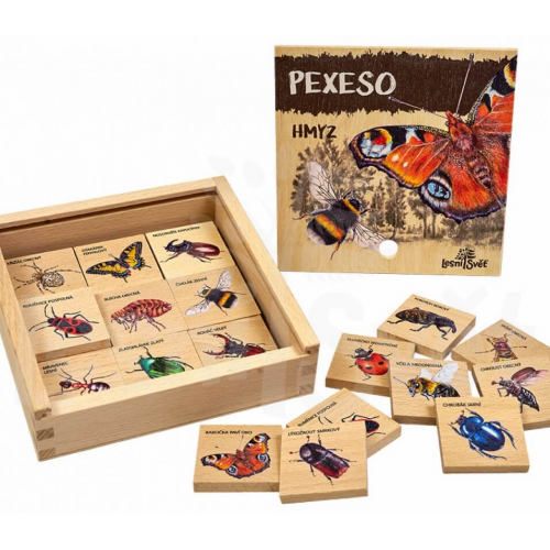 Pexeso v dřevěné krabičce - Hmyz - český popis